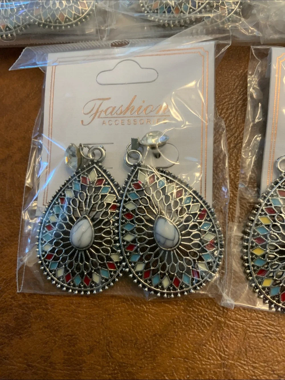Fashion Silver Filigree Teardrop Earrings with Colored Stone Bundle of 24